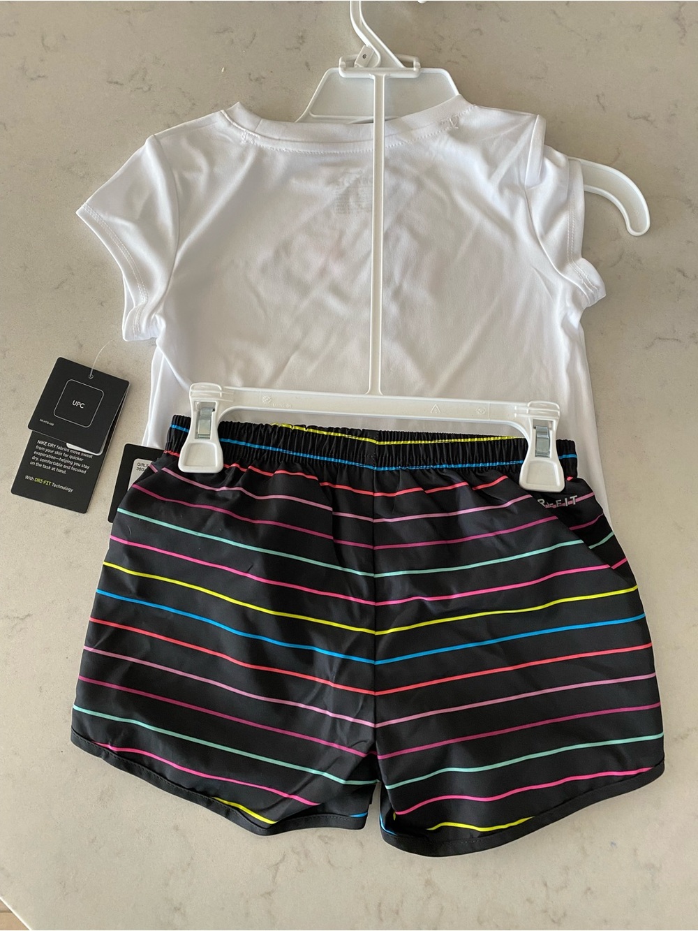 Nike White Girls' Short Sleeve Logo Tee with Multicolor Letters - Picture 3 of 3